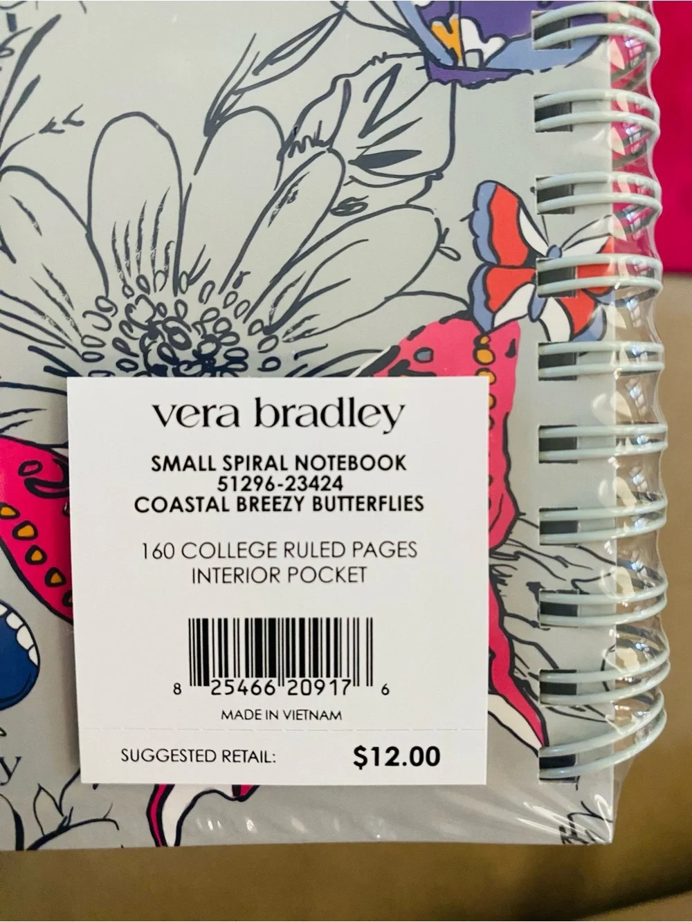 Vera Bradley Small Spiral Notebook NWT Coastal Breezy Butterfly